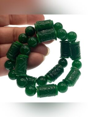Vintage Dark Green Jade Stretch Double Strand Bracelet Chunky
Geometric Beaded